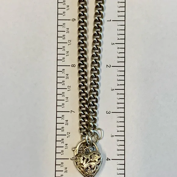 Sterling Silver Heart Charm Bracelet .925 - Picture 6 of 7